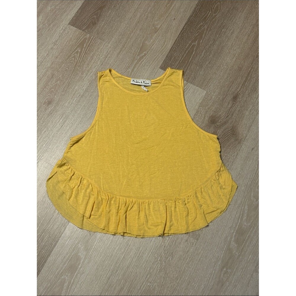 Madeline & Monroe Flowy Cropped Yellow Ruffled Raw Hem Tank Sz Large